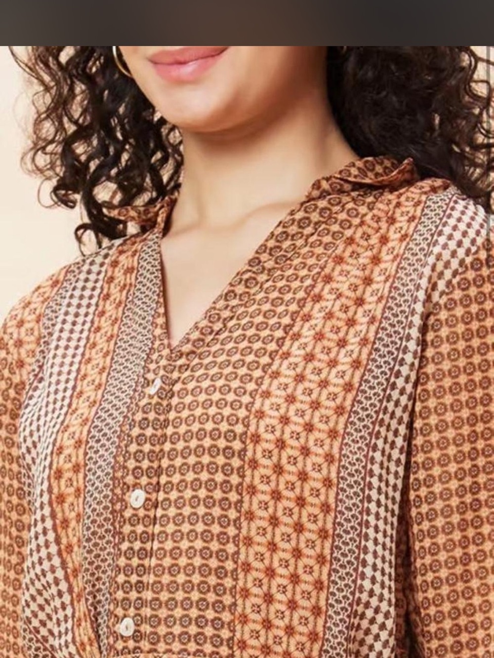 Jessica Simpson Brown and Tan Printed Button-Front Shirt